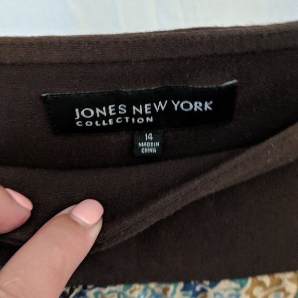 Jones New York midi skirt teal and brown floral - Picture 4 of 4